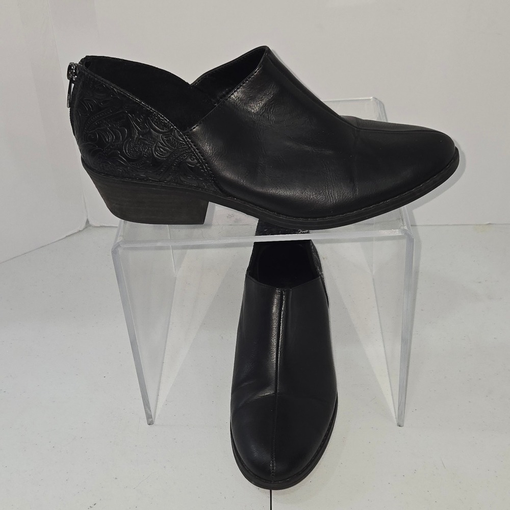 Xappeal Womens Black Embossed Paisley Heel Ankle Booties Shoes Size 9 AC499